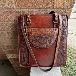 BRAHMIN Vintage USA 80s Pecan Large Office Book Moc Croc Tote Shoulder Bag Rare